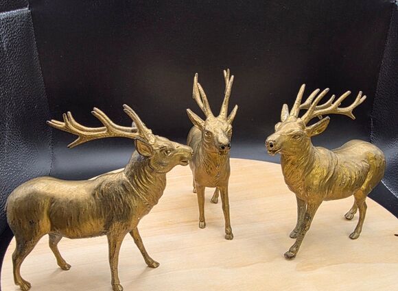 Other - Brass Tone Elk Stag Deer Figurines Set of 3 Wildlife Vintage Made In Japan